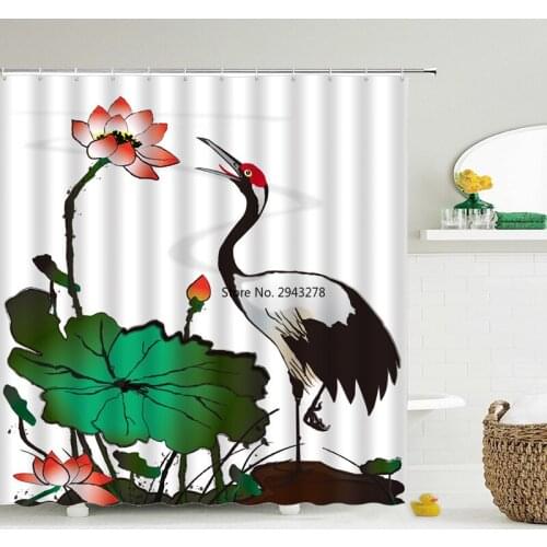 Chinese Flower Shower Curtain landscape ink painting Bath Curtain Waterproof Bathroom Polyester Fabric Black white Home Decor