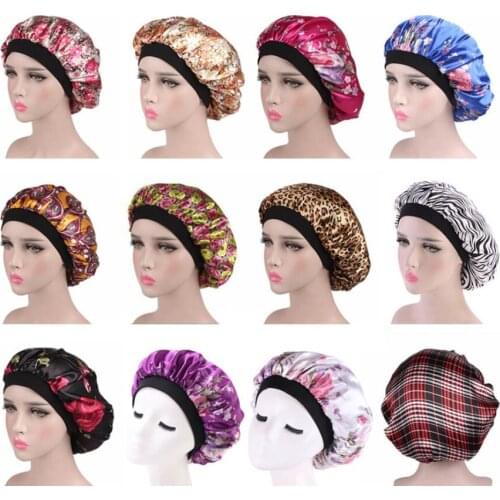 New Fshion Women Satin Night Sleep Cap Hair Bonnet Hat Silk Head Cover Wide Elastic Band