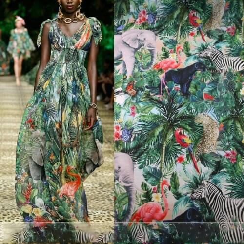 Animals in Forest Brand Designer Polyester Chiffon Fabric for Woman Summer Dress Blouse Sewing DIY Needlework Material