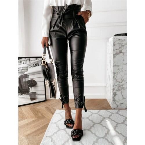 Woman Pants Zipper High Waist Leather Pants Streetwear Aesthetic Trousers Mujer Pantalones