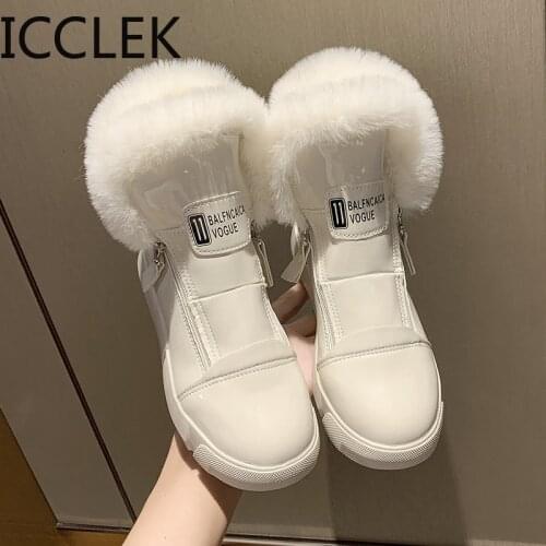 ICCLEK Platform Sneakers Winter Warm Shoes Women Snow Boots Side Zipper 2020 New Female Causal Shoes White Ankle Boots Sneakers