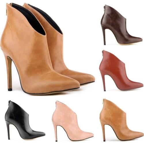 Female Snow Boots Winter Boots women pu Zip Ankle Basic Round Toe Super High 11CM Thin Heels Solid women Martin boots black brow