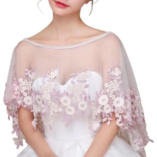 Female Summer Wedding Jacket Bolero Pink Flower Embroidery Appliques Tassels Bridal Sunscreen Shawl Wraps Evening Cape Cover