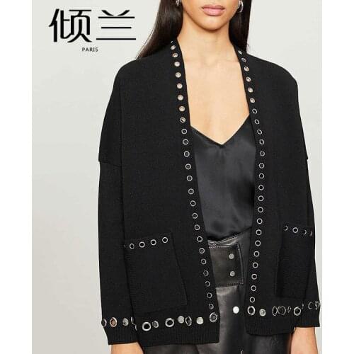 Patads light luxury French minority coat spring and summer metal eyelet piping knitted cardigan