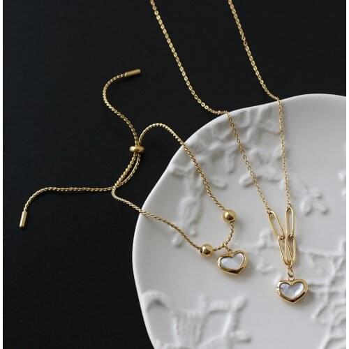 Amaiyllis 18K Gold Shell Heart Love Necklaces Pendants White Fritillary Clavicle Chain Necklace For Women Friendship Jewelry