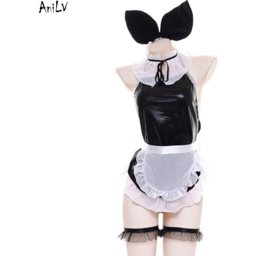 AniLV Cute Cat Girl Halter Backless Dress Maid Uniform Swimsuit Costume Women Bar Club Bunny Swimwear Pool Party Cosplay