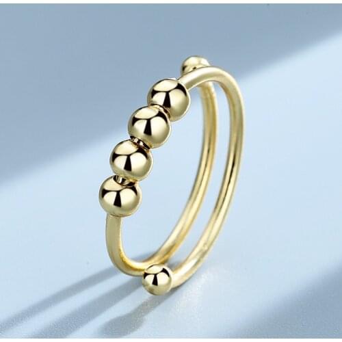 ZHOUYANG Spinner Beads Anxiety Ring For Women Gold Color Stress Relief Fidgets Ring Adjustable Rotate Freely Jewelry Gift KAR041