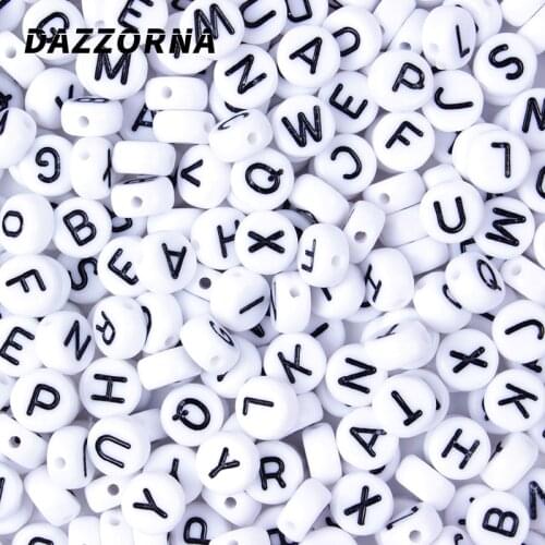 100Pcs/Lot Oval 26 Alphabet Beads 4*7mm White Acrylic Spaced Beads Letter Beads For Jewelry Making DIY Bracelet Necklace