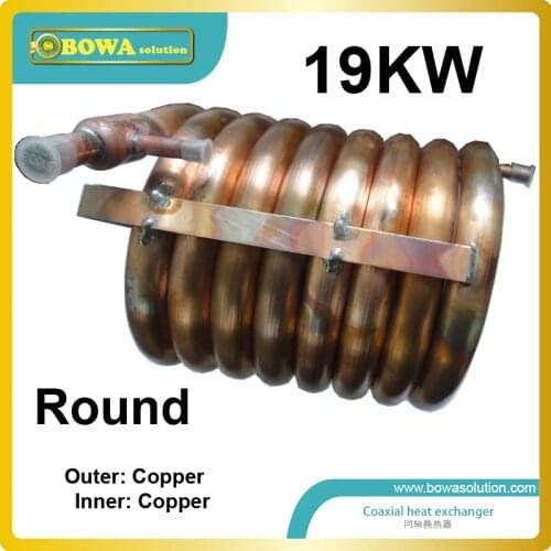 19KW outer and inner copper pipe coaxial heat exchanger coils suitable for 61000BTU air conditioner or water chiller with ZR61