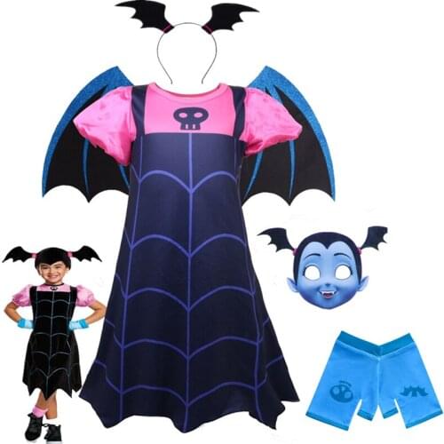2021 Girl Vampiric Costumes Children Cosplay Vampire Dress Costume Halloween Girls Dresses Carnival Party Disguise Mask Headband