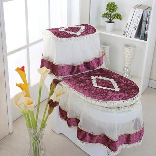 3Pcs/Set Lace Toilet Seat Cover Bathroom Toilet Set Rug Toilet Trap Tank Cover Bath Mat