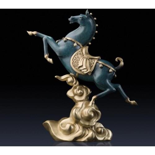 41 CM Chinese Art Deco Pure Brass painted Fengshui Animal gallop Horse sculpture Decoration Home Furnishings Gift Statue