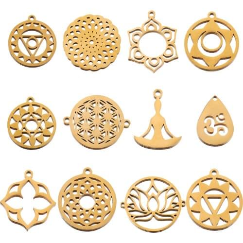 5pcs/lot Gold Stainless Steel Yoga Lotus Chakra DIY Charms Pendant Tag Connectors Jewelry Making Items Wholesale Crafts Earrings