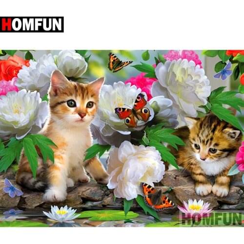 HOMFUN Full Square/Round Drill 5D DIY Diamond Painting "Animal cat flower" Embroidery Cross Stitch 5D Home Decor Gift A17924