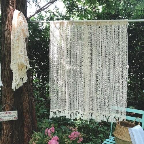 American Rural Style Beige Crochet Curtain Door Curtain Cotton Thread Knitting Cabinet Drapes Lace cortinas Partition rideau#4