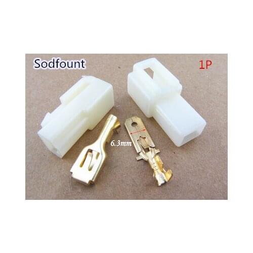 Free Shipping 10 set 6.3mm connector 1P 1 pin Electrical 6.3 Connector Kits Male Female socket plug for Motorcycle Car