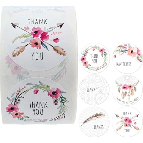 Boho Chic Thank You Stickers Seal Labels 6 Different Design Cute Scrapbooking Stickers Per Roll for Weddings Birthdays Showers