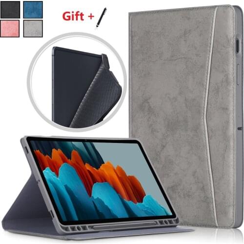 Tablet Case with Pencil Holder for Galaxy Tab S7 Plus 12.4'' 2020 Card Slot Wallet Stand for SM-T970 SM-T975 SM-T976 with Pen
