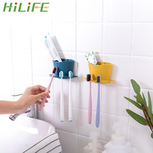 HILIFE Toothpaste Storage Rack Wall Mount Bathroom Accessories Multifunctional Toothbrush Holder Organizer Shaver Storage Rack