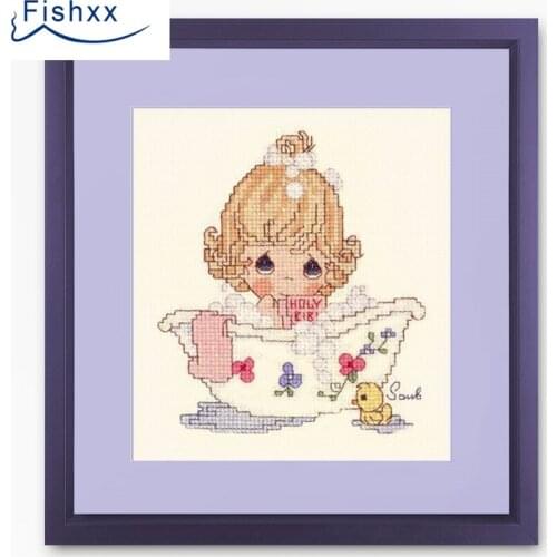 Fishxx Chinese Cross Stitch Kits H015 Girl Take A Shower Paintings on Needlework 100% Egyptian Cotton Embroidery Lovely Thread