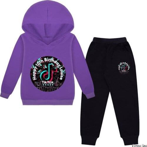 Cotton childrens long-sleeved Hooded sweater + black trousers Tik Tok fashion trend sports and leisure childrens Sets