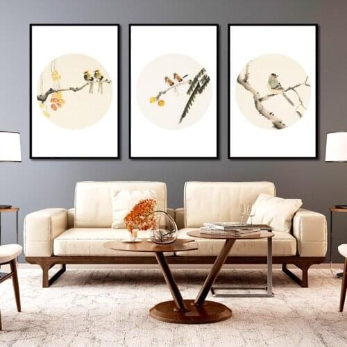 Chinese Ink Painting Two Happy Birds Stand In Branch Picture Canvas Painting For Living Room Home Wall Art Aisle Modern Decor