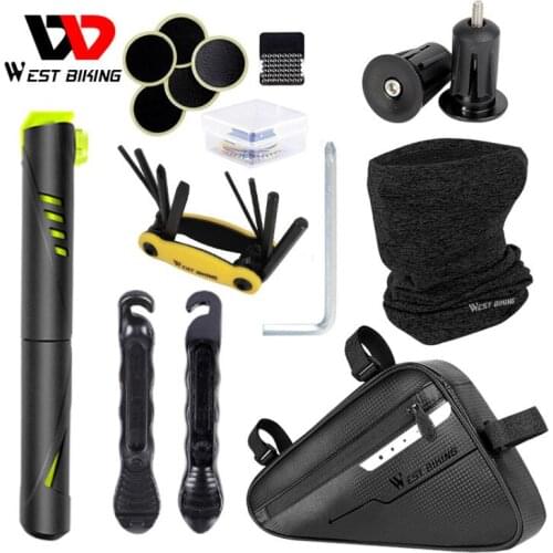 WEST BIKING Bicycle Tools Kit Include Bike Pump Bag Tools Outdoor Cycling Equipment Tire Lever Patch Set Winter Summer Headgear