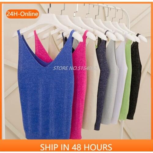 Crop Tops Women 2021 Sexy Knitted Tank Top Gold Thread Top Vest Summer Camisole Women White Tank Top Fitness Femme Camis T Shirt