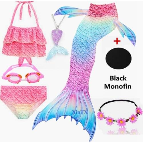 12 Colors 5 Pieces Kids Swimmable Mermaid Tail for Girls Swimming Bating Suit Swimsuit Bikini Set for Kids can Add Monofin