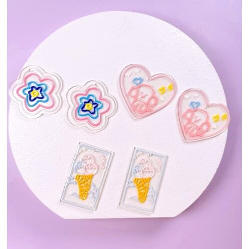 Best selling acrylic Flower Dog Ice Cream relief effect earrings charms Key chain diy