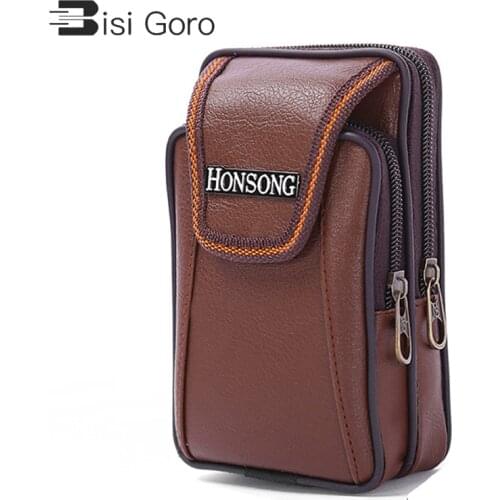 BISI GORO Multi-function 2021 Korean fashion PU heuptas heren phone coin waist bag vintage on the belt outdoor small wallet