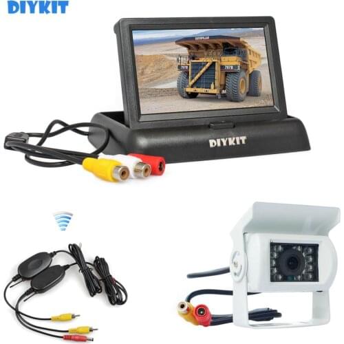 DIYKIT Wireless 4.3inch Foldable Rear View Monitor Car Monitor Waterproof CCD Reverse IR Night Vision Bus Truck Camera White