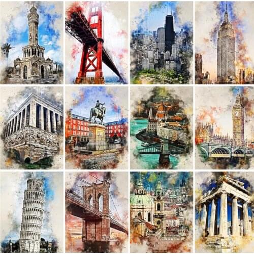 RUOPOTY Diy City Lanscape Paint By Numbers Kits DIY 60x75cm Oil Painting By Numbers On Canvas Frameless Acrylic Handpaint Decor