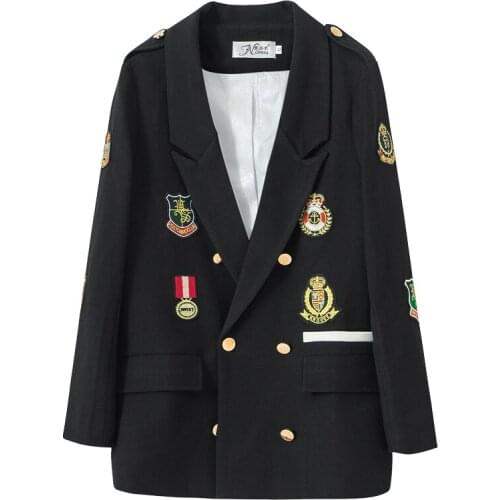 2021 New Spring Paragraph Badge Long Sleeve Suit Female Plus Size Loose Casual Women Blazers Suit Jacket Female Long Z271