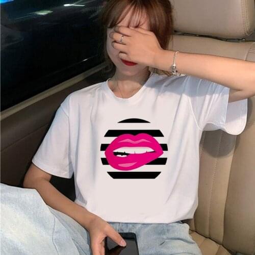 New Summer Top Tee Red Mouth Lip Kiss printed t shirt women 90s Graphic T-shirt Harajuku Tops Tee Cute Short Sleeve tshirt
