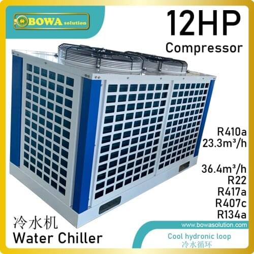 12HP air cooled water chiller is great cooling engine for hotel, workshop and other public space as its wide capacity regulating