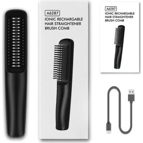 Portable Electric Ionic Hair Straightener Brush Negative Ions Hairbrush Combs