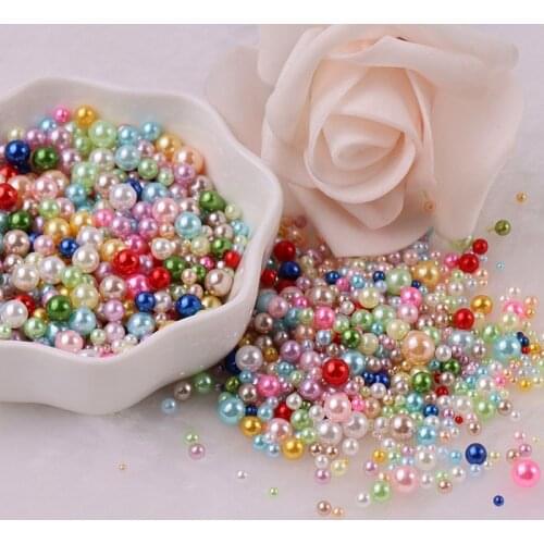 Multi Size 1.5-8mm No Hole Pearls Multicolors Round Acrylic ABS Imitation Pearl Beads for DIY Craft Scrapbook Nail Decoration