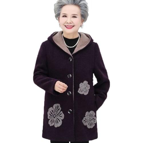 60-70 Years Middle-aged and Elderly Womens Woolen Coat Blended Wool Coat Autumn Winter Casual Jacket Overcoat Large Size 5XL