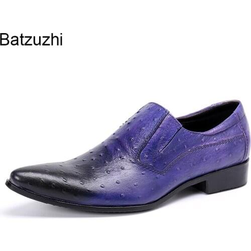 Batzuzhi Italian Style Handmade Mens Shoes Pointed Leather Dress Shoes Men Slip-on Formal Business Footwear, Big Size US6-12