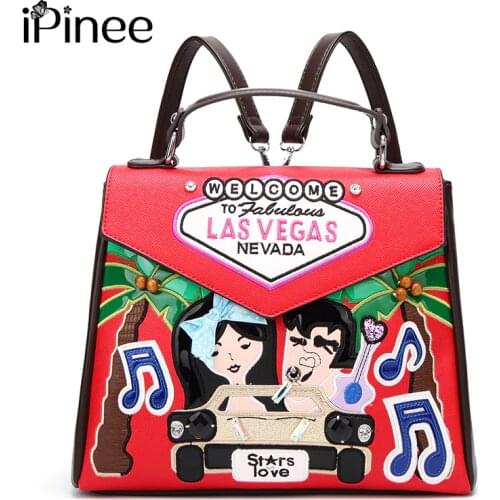 IPinee Women Backpacks Hot Sale Fashion Causal Bags High Quality Embroidery Female Shoulder Bag PU Leather Backpacks For Girls