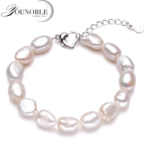 Wedding Natural Freshwater Barpque Pearl Bracelet Women,White Adjustable Bracelet 925 Silver Birthday Gift
