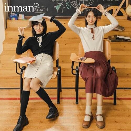 INMAN Autumn Winter Lace Half-high Collar Outer Pullover with Bowknot Sweater