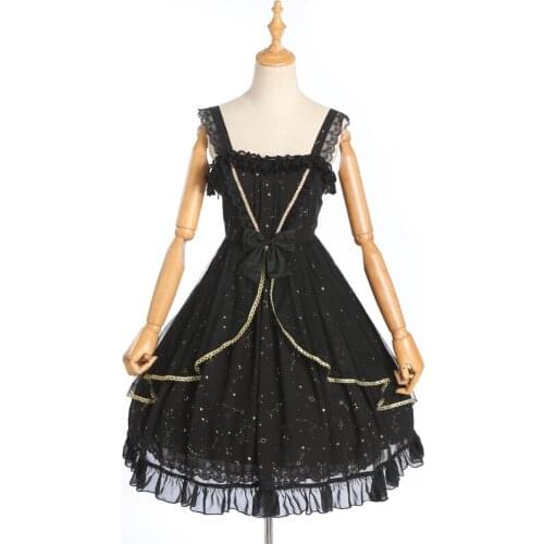 Lolita JSK Dress Lace Printed Day Dress Empired Chiffon Dress
