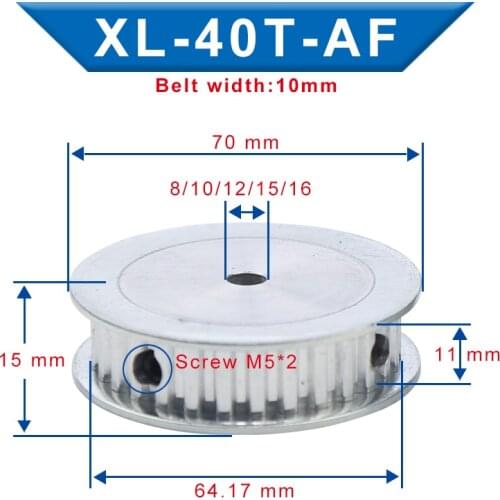 XL-40T Timing Pulley Bore 8/10/12/15/16 mm Aluminum Material Pulley Wheel AF shape Slot Width 11 mm For XL-10 mm Timing Belt