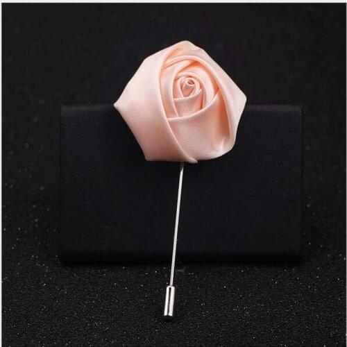 100Pcs Best Man Groom Boutonniere Champagne Silk Satin Rose Flower buttonhole Wedding Party Prom Man Suit Corsage Pin Brooch