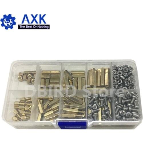 300 PCS M3 Brass Copper Pillar Stand Off Hex Column Spacer Screw Nut Fastener Tool set For machine automobile