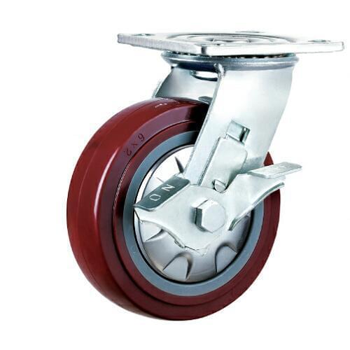 4/5/6/8 inch Heavy Duty Plastic Jujube PU Universal Side Brakes Anti-winding PU Round Bracers Truck Casters Bearing 430kg