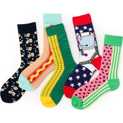 5 Pairs Men And Womens Sock Cotton Cartoon Funny Happy Socks With Corn Watermelon Noodles Beer 152
