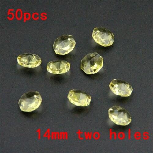 Mascot 14mm Lt Yellow 50pcs Octagon Beads In Two Holes Healing Crystals Suncatcher Wedding Decoration,Crystal Chandelier Parts